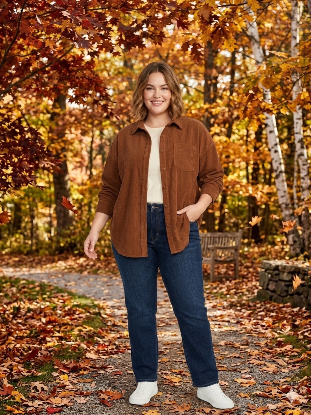 Vintage Chestnut Brown Corduroy Shirt Jacket Shacket Plus Size 2XL Fall Cozy